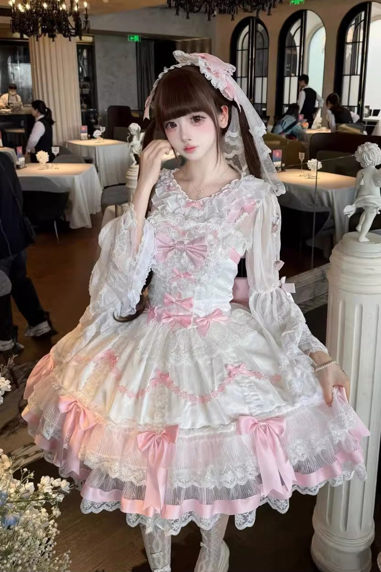 Pink/White Scarlet Heart Cocoa Sleeveless Triple-Layered Ruffle Embroidery Bowknot Lace Sweet (Dress Only) detail view 3