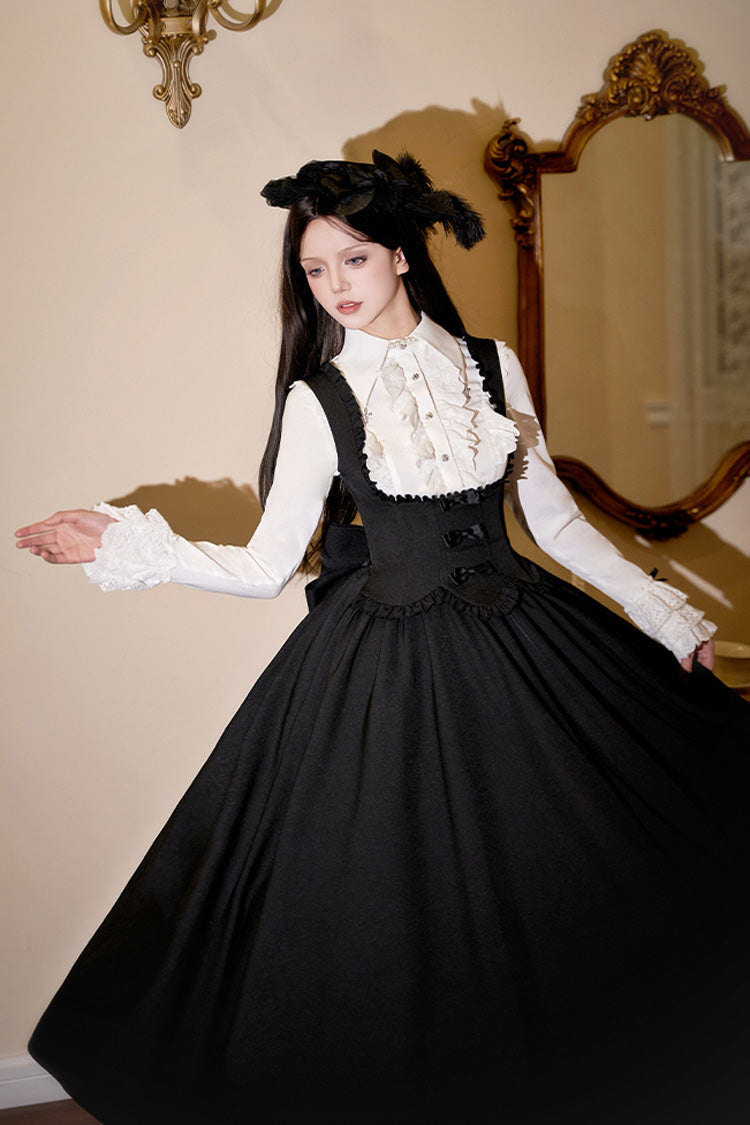 Black [Silent Words] Ruffle Bowknot Classic Lolita Jsk Push-Up Dress - Product - 7