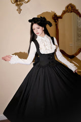 Black [Silent Words] Ruffle Bowknot Classic Lolita Jsk Push-Up Dress - Product - 7