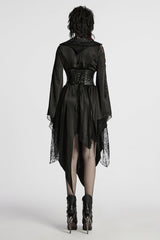 Black Long Sleeves Stitching Lace Irregular Women's Gothic Dress - Product - 3