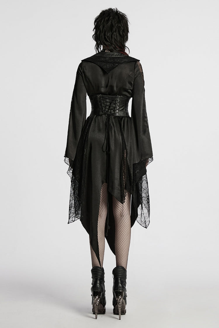 Black Long Sleeves Stitching Lace Irregular Women's Gothic Dress - Product - 3