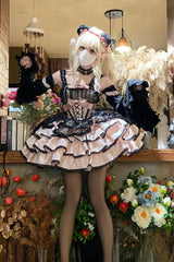 Black/Pink Sleeveless Multi-layer Ruffle Bowknot Lace-Up Gothic Princess Lolita Jsk Dress - Product - 5