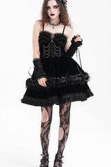 Black Chain Ruffle Lace Women's Gothic Slip Dress - Product - 5