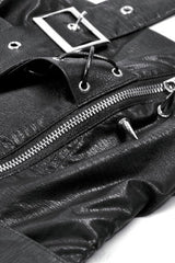 Black Sleeveless Single Shoulder Strap Straps Diagonal Zipper Studded Women'S Punk Faux Leather Vest - Product - 17
