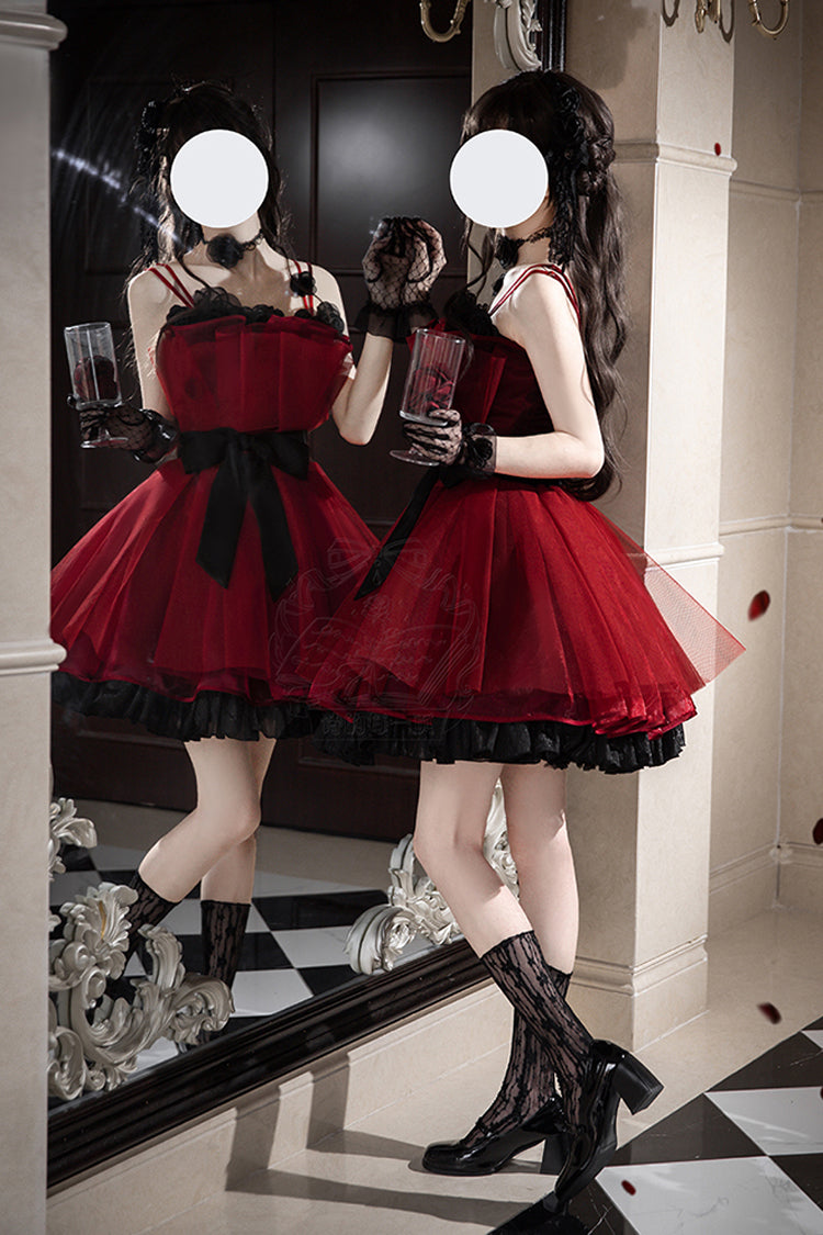 Wine Red [Eternal Night Bouquet] Sleeveless Ruffle Bowknot Sweet Princess Lolita Dress - Product - 5
