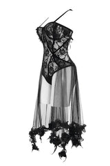 Black Translucent Rose Lace Mesh Hem Sling Women's Gothic Jumpsuit - Product - 8