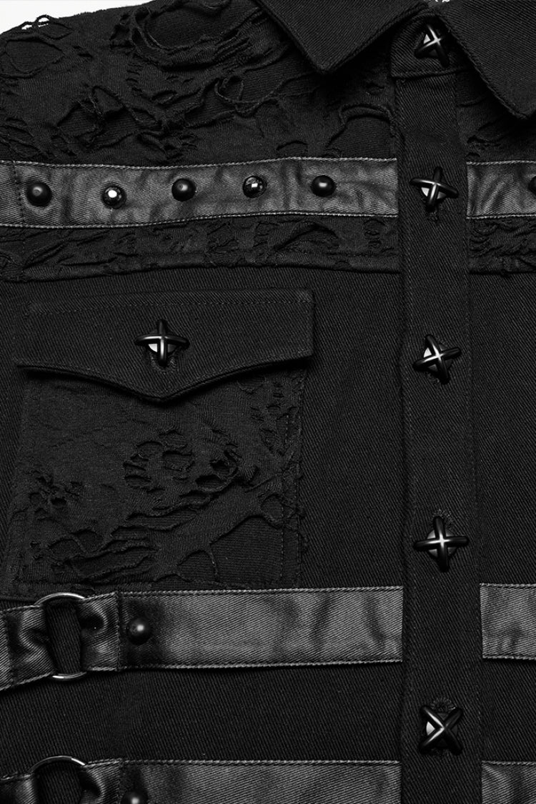 Black Stitching Mesh Rivet Buckle Men's Punk Vest - Product - 8