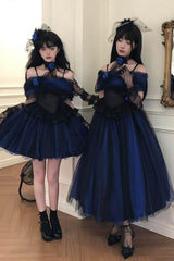 Klein Blue [Echo of Diana] Off Shoulder Ruffled Lace Gothic Lolita Dress - Product - 19
