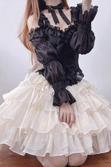 Black/Apricot Multi-layer Ruffle Sweet Princess Lolita Skirt Set - Product - 3