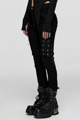 Black Stitching Slim Mesh Metal Eyelet Decoration Women's Steampunk Pants - Product - 2