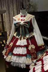 Red [Happy New Year] Ruffled Open-Front Bow Sweet Chinese Style Lolita Jsk Dress Set - Product - 4