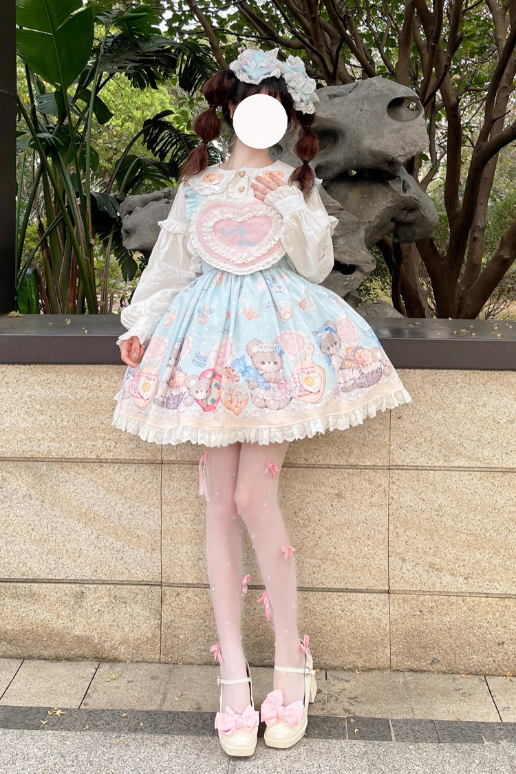 Blue Baked Bear Print Ruffle Sweet Lolita Skirt - Product - 2
