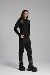 Black Round Collar Long Sleeves Mesh Pleated Loop Men's Punk Blouse - Product - 6