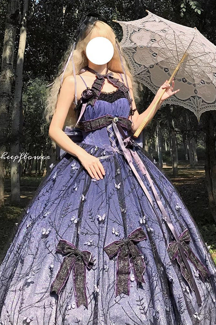 Purple [Starry Night Solo] Sleeveless Jacquard Bow Lace-Up Sweet Princess Lolita Jsk Dress - Product - 3