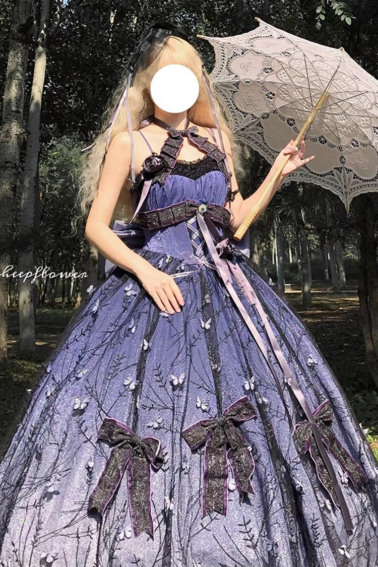 Purple [Starry Night Solo] Sleeveless Jacquard Bow Lace-Up Sweet Princess Lolita Jsk Dress - Product - 3