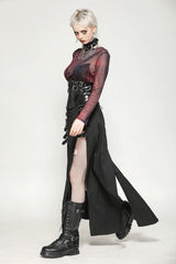 Black/Red Round Collar Long Sleeves Sheer Mesh Tie-dyed Women's Gothic Versatile Basic Top - Product - 10