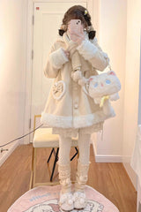 Light Yellow Woolen Rabbit Ears Single-breasted Bowknot Sweet Princess Lolita Coat - Product - 3