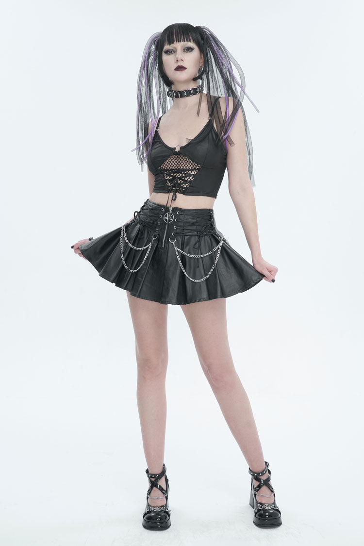 Black Knit Panel Mesh Metal Buckle Rope Adjustable Women's Gothic Camisole - Product - 2