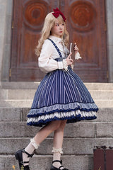 Blue Multi-layer Stripe Print Ruffle Sweet Lolita Jsk Dress - Product - 6
