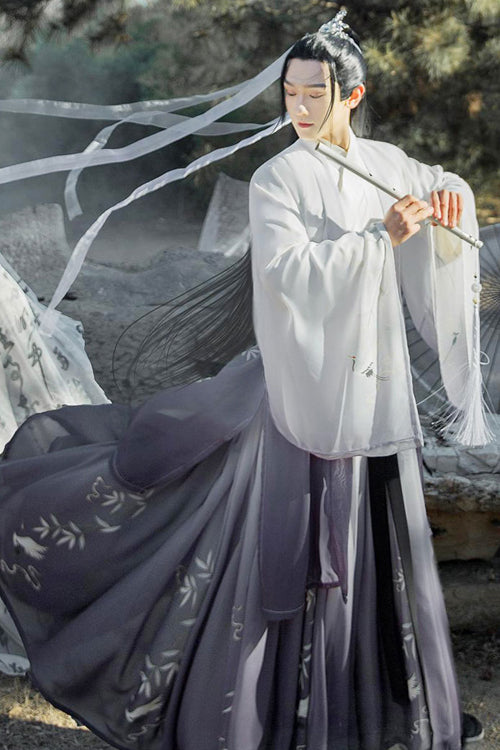 Gray Transition Chiffon Wide Sleeves Chinese Style Three Piece Suit Classic Mens Hanfu - Product - 2