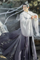 Gray Transition Chiffon Wide Sleeves Chinese Style Three Piece Suit Classic Mens Hanfu - Product - 2