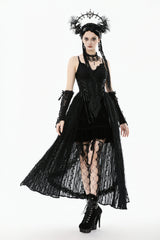 Black Sleeveless Floral Embroidered Lace Lace-Up Women's Gothic Slip Dress Wedding Dress - Product - 8