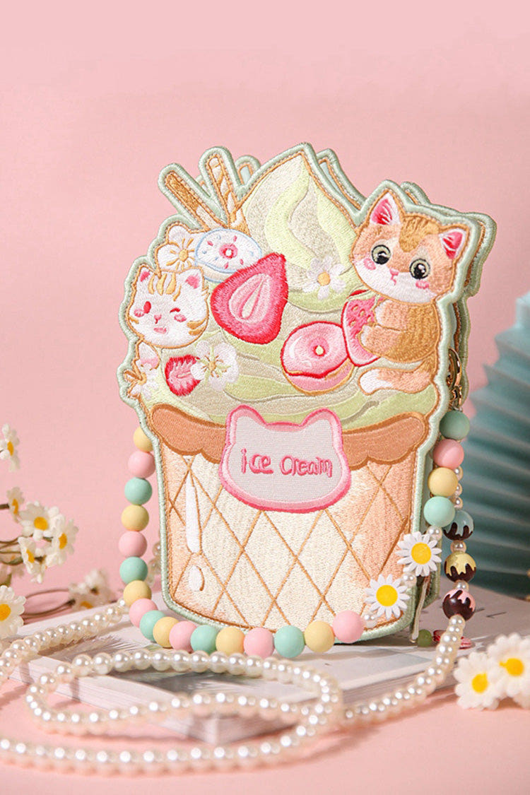 Multi-Color Ice Cream Cat Embroidery Sweet Lolita Crossbody Bag - Multi-Color - 1