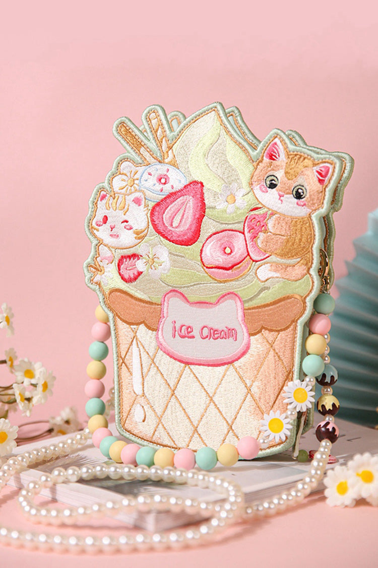 Multi-Color Ice Cream Cat Embroidery Sweet Lolita Crossbody Bag - Multi-Color - 1
