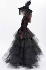 Red Stand Collar Long Trumpet Sleeves Ruffle Swallow-tailed Women's Gothic Blouse - Product - 5
