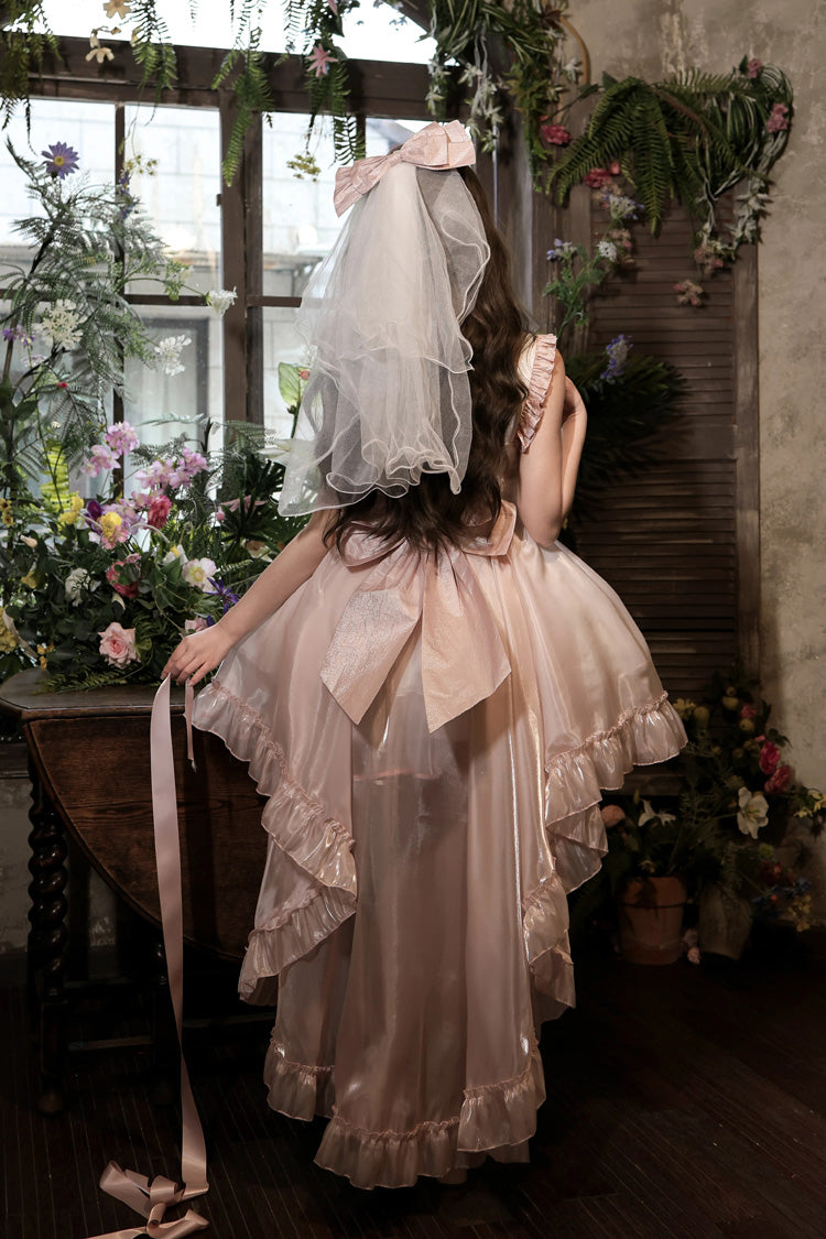 Pink [Star Weaving Dream Language] Sleeveless Ruffled Open-Front Bow Lace Sweet Lolita Jsk Dress Set - Product - 2