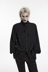 Black Stand Collar Long Puff Sleeves Jacquard Detachable Tie Men's Gorgeous Shirt - Black - 1