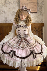 Pink [Shengqiao Tata] Sleeveless Print Ruffle Bowknot Lace-Up Sweet Elegant Lolita Jsk Dress - Product - 14