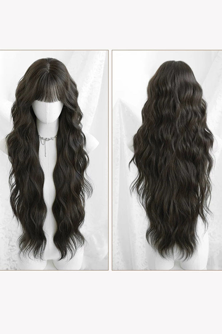 Black Brown Fluffy Natural Water Wave Curly Sweet Daily Lolita Long Wig - Product - 5