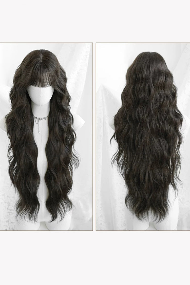 Black Brown Fluffy Natural Water Wave Curly Sweet Daily Lolita Long Wig - Product - 5