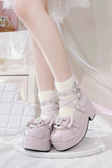 [Declaration Of First Love] Embroidery Bowknot Sweet Jirai Kei Japanese Platforms Shoes 4 Colors - Product - 3