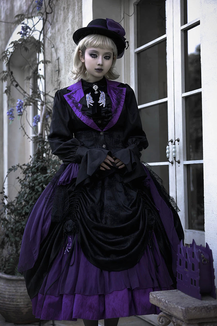 Black/Purple [Moonlit Return] Printed Boned Gothic Elegant Lolita Skirt - Product - 9