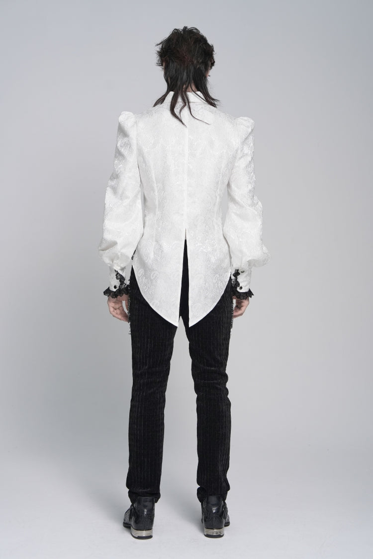 White Lapel Collar Long Sleeves Jacquard Swallow-tailed Lace Men's Gothic Palace Shirt - Product - 13