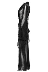 Black Lapel Collar Trumpet Sleeves Lace Sheer Women's Gothic Cardigan - Product - 6