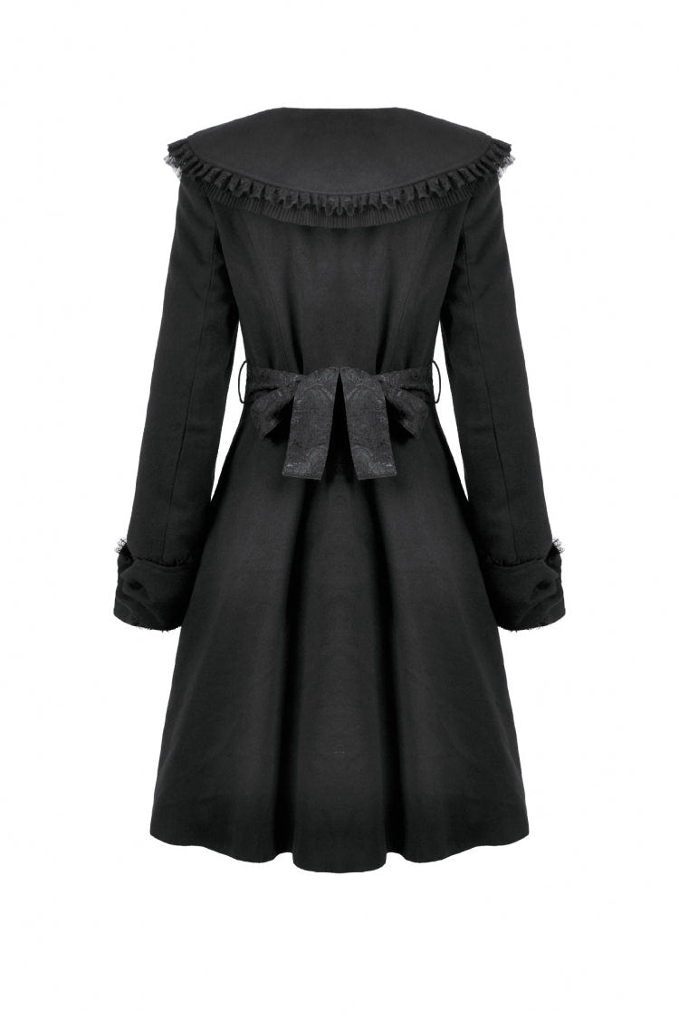 Black Floral Embroidered Peter Pan Collar Long Sleeves Bowknot Women's Gothic Coat - Product - 12