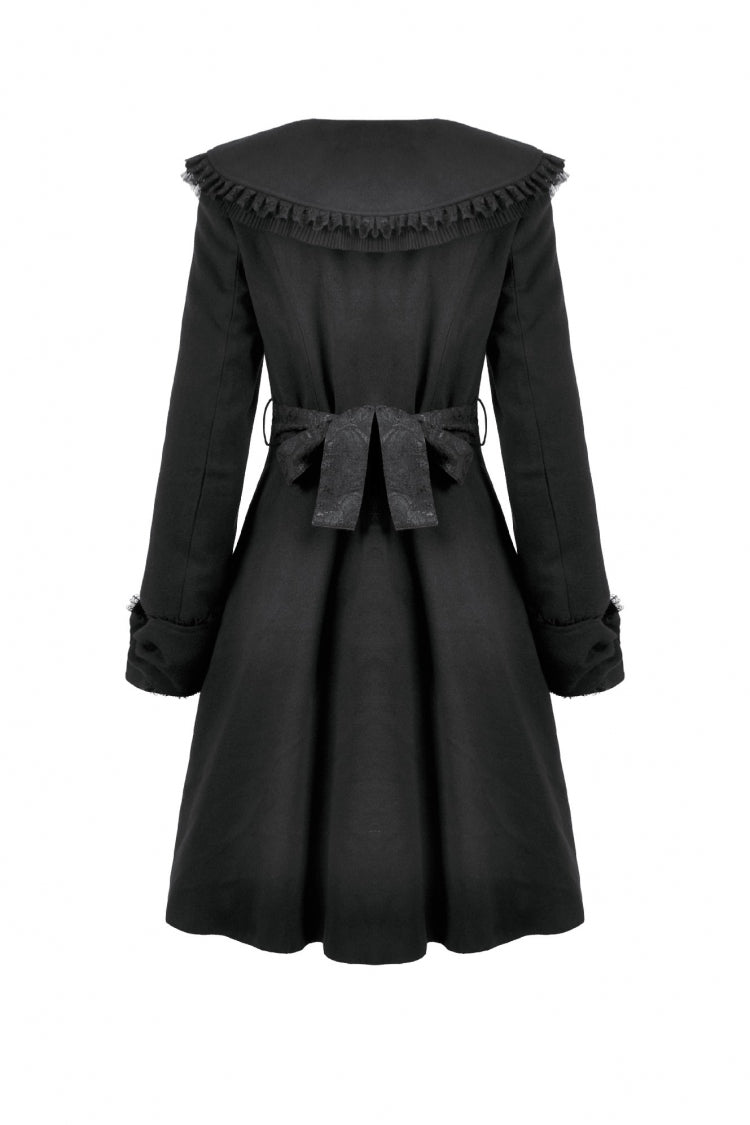 Black Floral Embroidered Peter Pan Collar Long Sleeves Bowknot Women's Gothic Coat - Product - 12