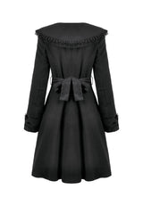 Black Floral Embroidered Peter Pan Collar Long Sleeves Bowknot Women's Gothic Coat - Product - 12