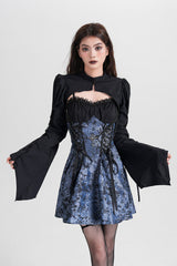 Blue Sleeveless Jacquard Printed Spliced Lace-Up Gothic Vintage Lolita Jsk Dress - Product - 5