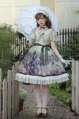 Multi-Color Short Sleeves Vineyard Print Ruffle Bowknot Sweet Princess Lolita Dress - Product - 6