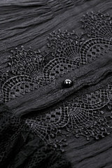 Black Lace Ruffled Stand Collar Bow Sleeveless Triple-Layered Hem Women's Gothic Dress - Product - 15