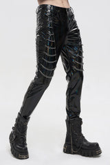 Black Stretch Symphony Metal Chains On Both Sides Versatile Leather Men's Gothic Pants - Product - 2