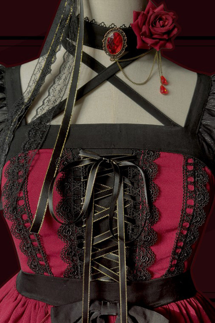 Red [Seven Deadly Sins - Wrath] Double-Layered Ruffle Stitching Lace Gothic Lolita Jsk Dress - Product - 9