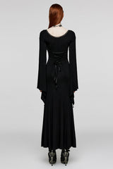Black V Collar Long Sleeves Floral Embroidery Women's Gothic Dress - Product - 3