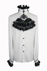 White Chiffon Chest Embroidery Lace Sleeves Mens Gothic Blouse - Product - 4