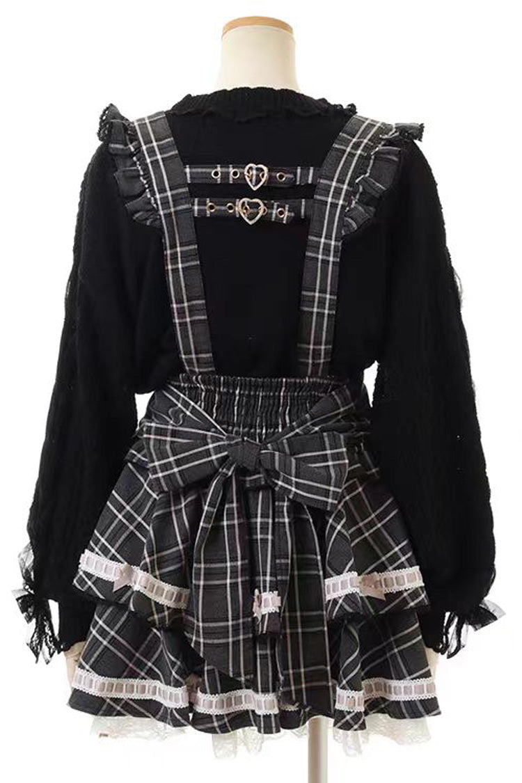 Sweet Jirai Kei High Waisted Triple-Layered Print Ruffle Bowknot Lace-Up Japanese Strap Dress 3 Colors - Product - 6
