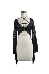 Black Perspective Mesh-yarn Long-sleeve Lace Front Short And Back Long Women's Gothic Blouse - Product - 5
